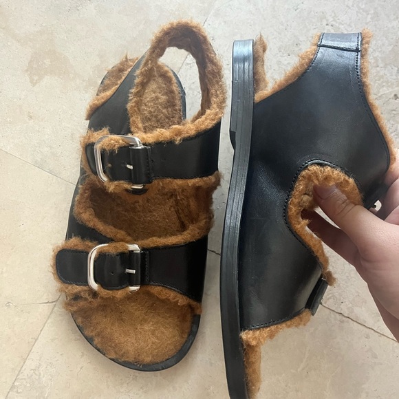 Fur Deluxe Meribel Carmel shearling Sandals Woman’s EU 37/US 7 - Picture 3 of 6